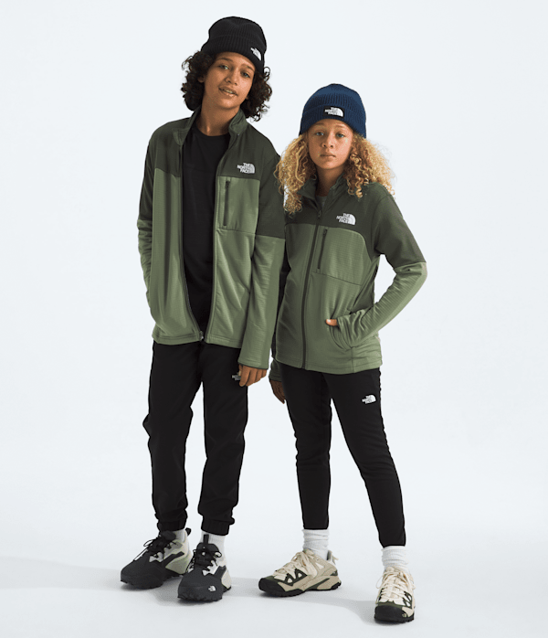 Boys Girls Hike Mid Layer FullZip TNF Bark MistNew Taupe Green Main