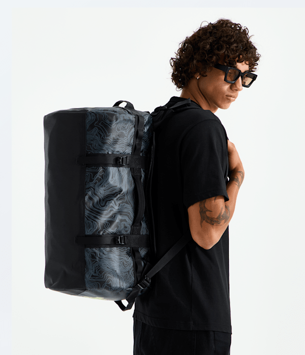Base Camp DuffelS TNF TNF Black Glowing Topo Print MODELBACK