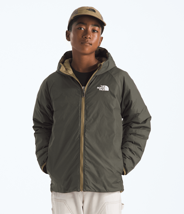 Boys Reversible Perrito Hooded Jacket TNF CedarNew Taupe Green HERO2