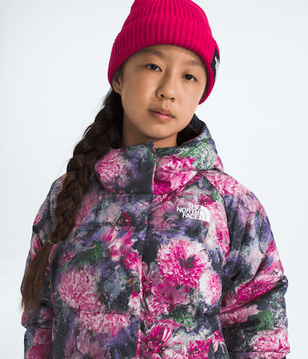 Girls North Down Hooded JacketPrint TNF Pale Blossom Frozen Floral Print HERO3