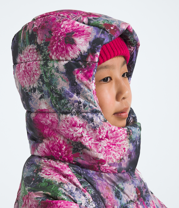 Girls North Down Hooded JacketPrint TNF Pale Blossom Frozen Floral Print MODELHOOD2