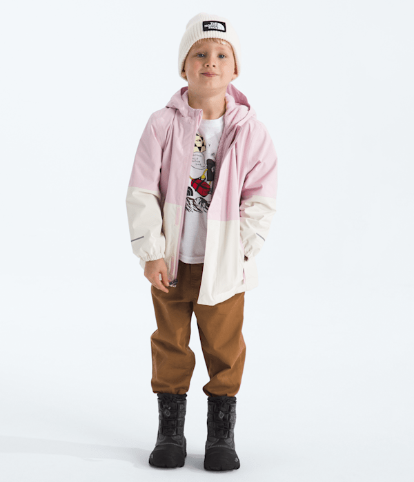Kids Warm Antora Rain Jacket TNF Pale BlossomWhite Dune HERO3