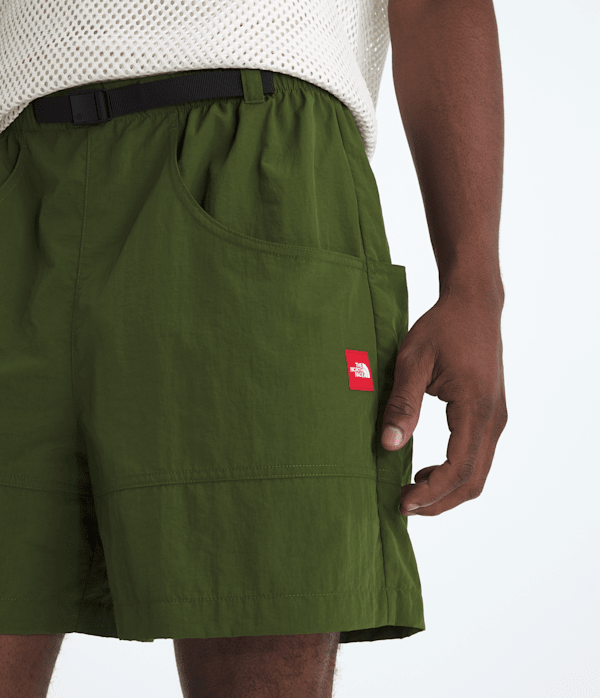 Mens TNF Red Box Nylon Belted Shorts TNF Woodland Green HERO3
