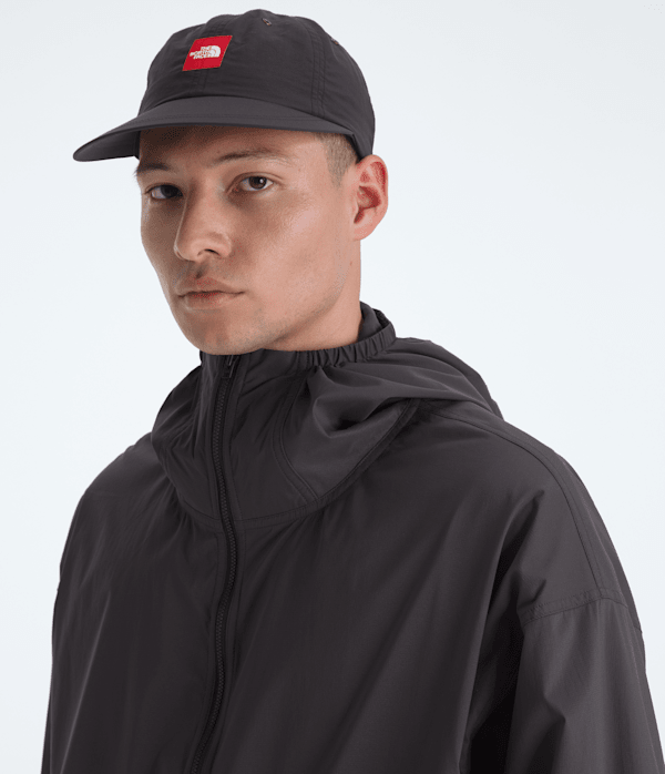 Mens TNF Red Box Packable Hooded Wind Jacket TNF Obsidian ALT1