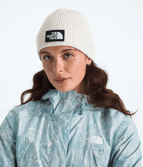 TNF Logo Box Cuffed Beanie TNF White Dune MODELBACK