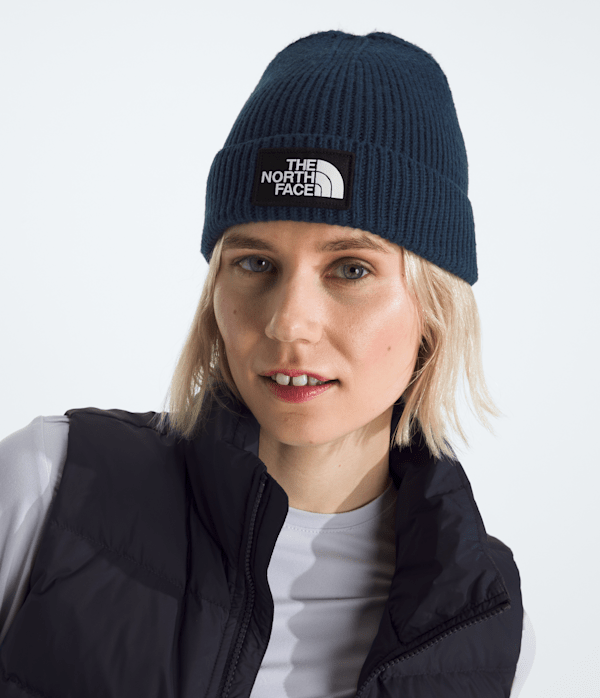 TNF Logo Box Cuffed Beanie TNF Summit Navy MODELBACK