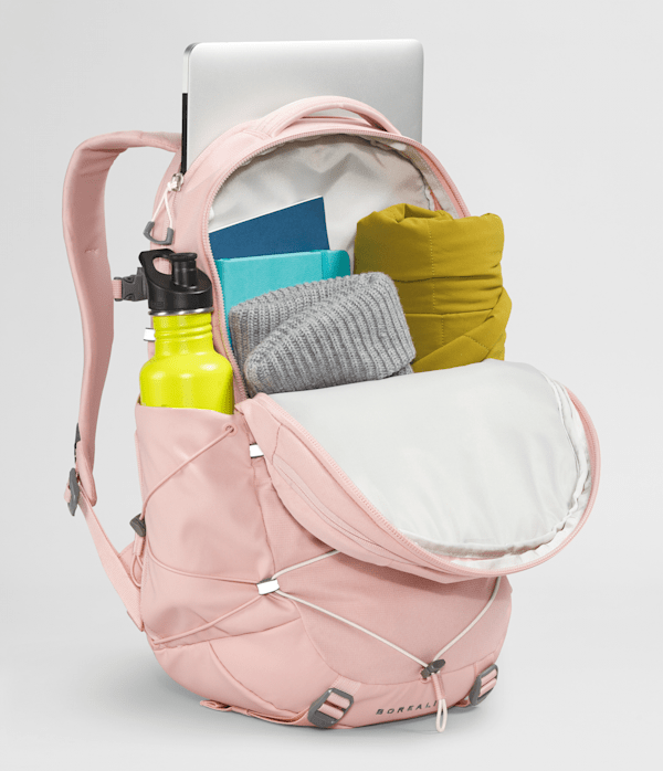 Womens Borealis Backpack  27L TNF Pink Moss Dark HeatherGardenia White INT