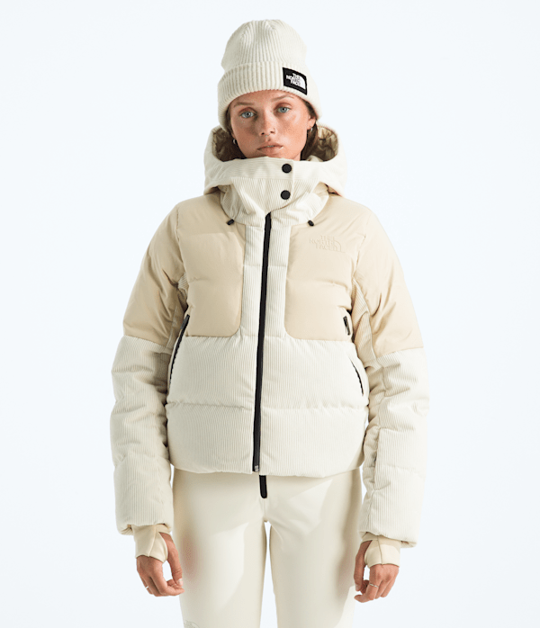 Womens Cold Spell Corduroy Cropped Down Jacket TNF GravelWhite Dune Main