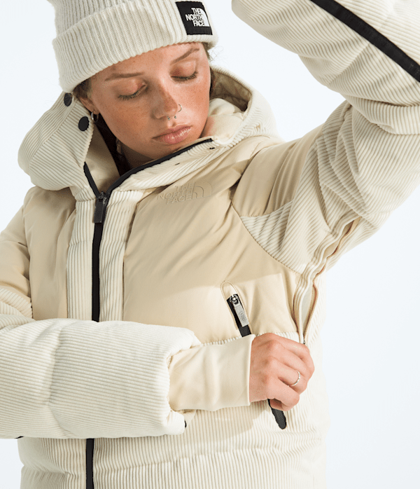 Womens Cold Spell Corduroy Cropped Down Jacket TNF GravelWhite Dune MODELALT2