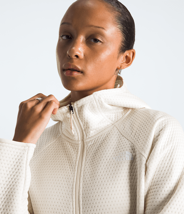 Womens DOTKNIT Thermal FullZip Hoodie TNF White Dune HERO3