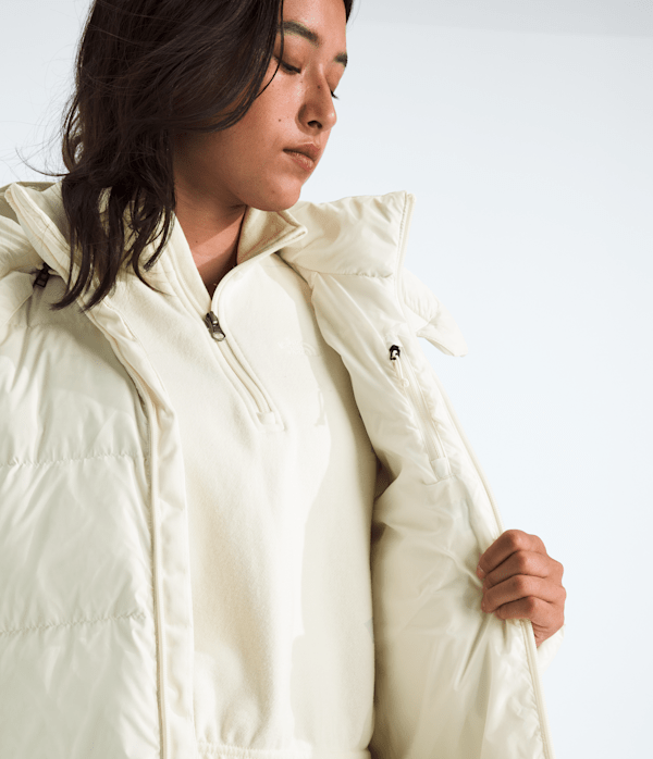 Womens Hydrenalite City Long Down Hooded Parka TNF White Dune MODELINT