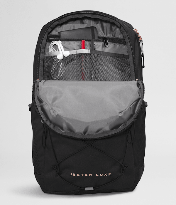 Womens Jester Luxe Backpack  27L TNF TNF Black HeatherBurnt Coral Metallic DETAIL1