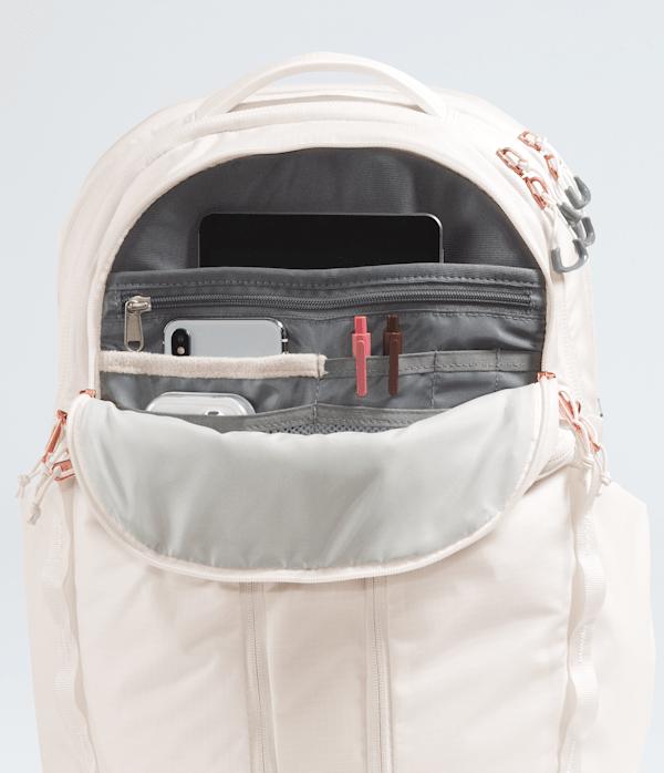 Womens Surge Luxe Backpack  31L TNF Gardenia WhiteBurnt Coral Metallic DETAIL1