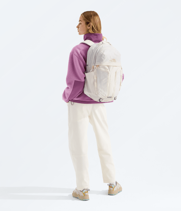 Womens Surge Luxe Backpack  31L TNF White DuneBurnt Coral Metallic MODELBACK